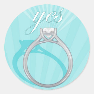 Engagement Ring "Yes" - blue Classic Round Sticker