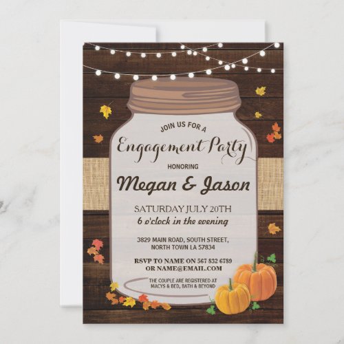 Engagement Rustic Jar Wood Pumpkin Fall Invite