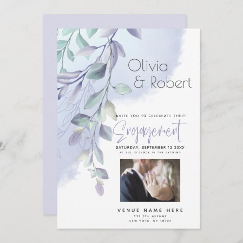 Engagement  Rustic Watercolor Lilac and Sky Blue Invitation