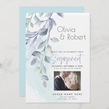 Engagement | Rustic Watercolor Lilac and Teal Invitation
