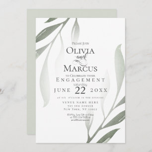 ENGAGEMENT Sage Green Olive Branch Watercolor Invitation