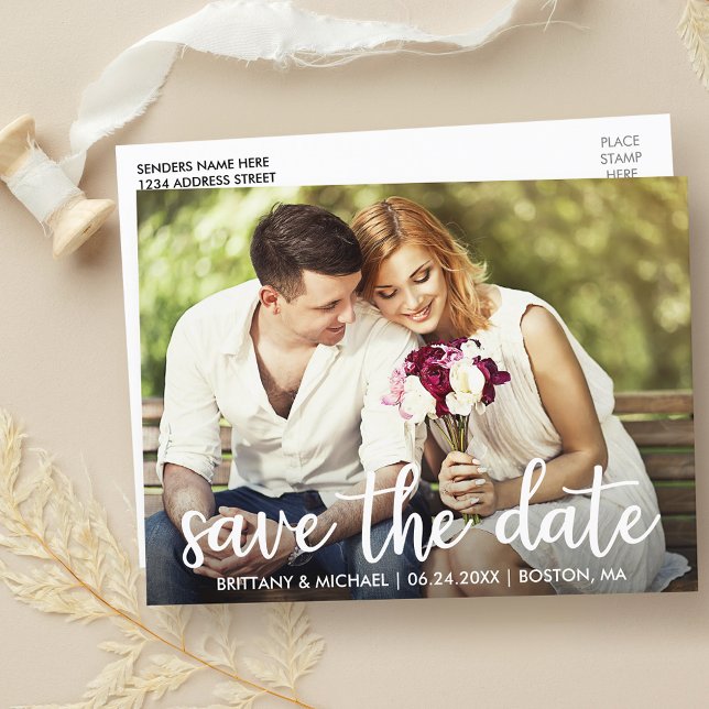 Engagement Save The Date Modern Photo Postcard (Customize to change your personalized text size or text style.)