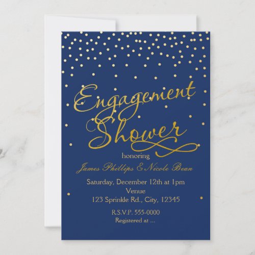 Engagement Shower Blue  Gold Foil dots Invitation