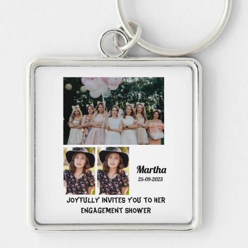 Engagement shower Custom 3 Photo Collage   Keychain