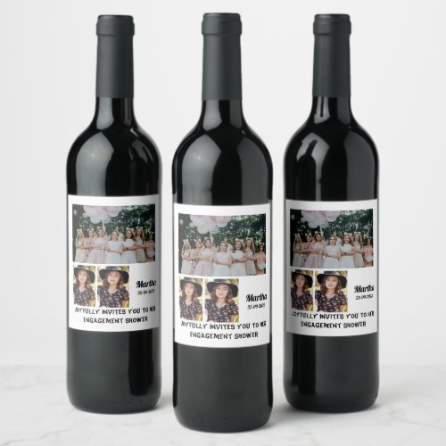 Engagement shower Custom 3 Photo Collage   Wine Label