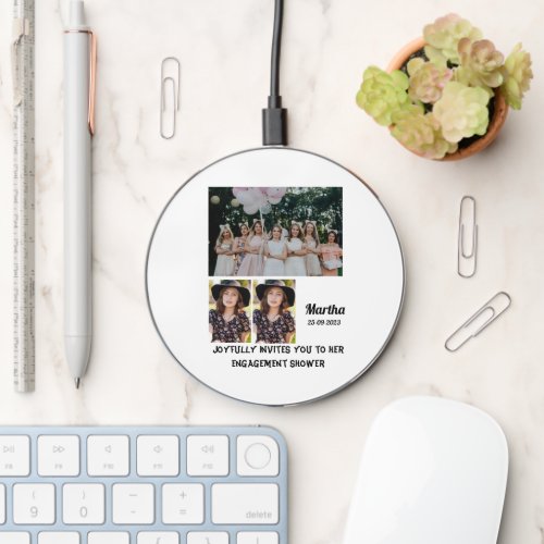 Engagement shower Custom 3 Photo Collage   Wireless Charger