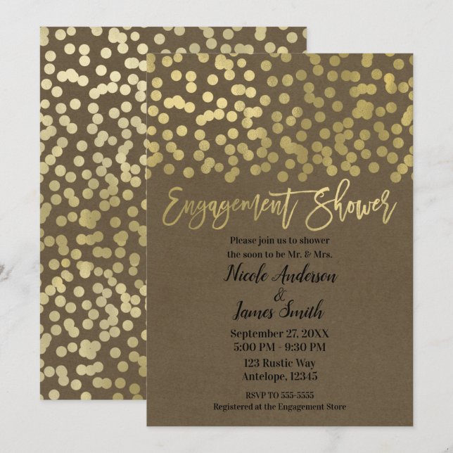 Engagement Shower Gold Modern Chic Rustic Kraft Invitation (Front/Back)