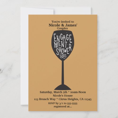 ENGAGEMENT SHOWER Wine Glass ANY COLOR Invitations