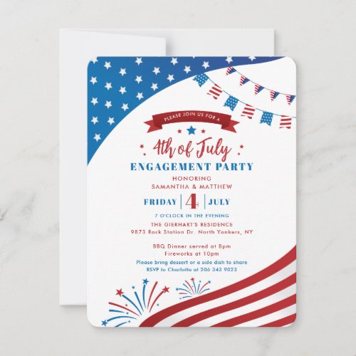 Engagement Summer Party Red White Blue 4th July Invitation