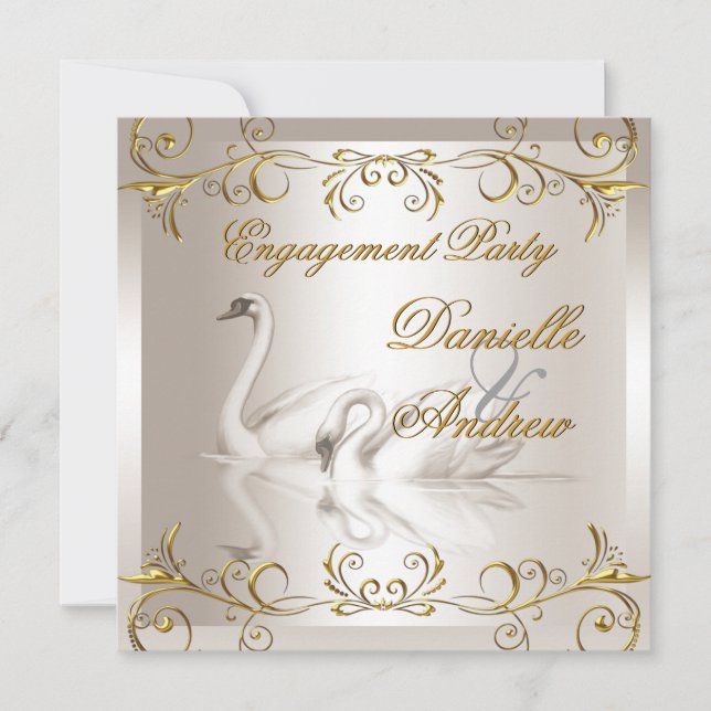 Engagement Swans Gold Sepia Elegant Party Invitation (Front)