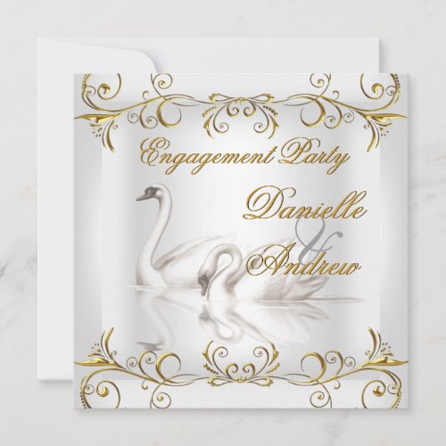 Engagement Swans Gold Sepia Elegant Party Invitation