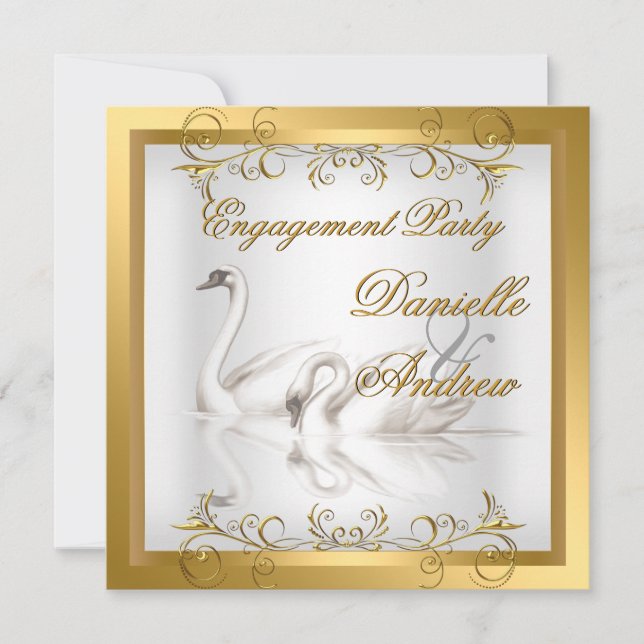 Engagement Swans Gold White Elegant Party Invitation (Front)