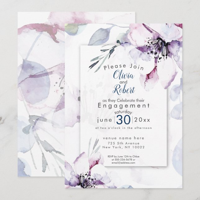ENGAGEMENT | Watercolor Blossoms and Foliage Invitation (Front/Back)