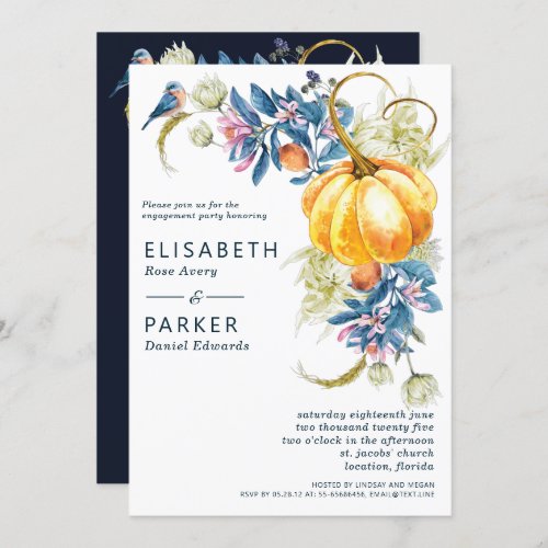 Engagement Watercolor Fall Pumpkin Invitation