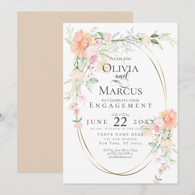 ENGAGEMENT | Watercolor Pastel Spring Flowers Invitation (Front/Back)