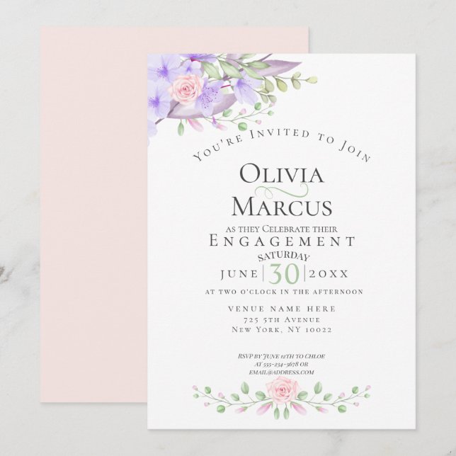 ENGAGEMENT | Watercolor Sky Blue Anemone Garden Invitation (Front/Back)