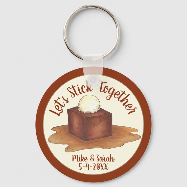 Engagement Wedding Party Sticky Toffee Pudding Keychain (Front)
