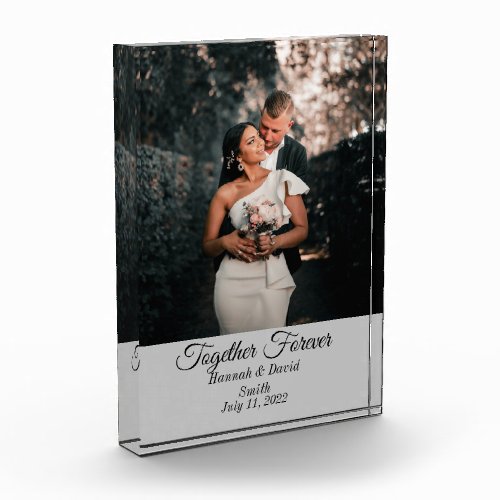 Engagement Wedding Photo and Name Block Gray