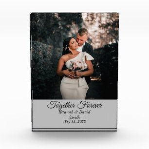 Engagement Wedding Photo and Name Block Gray