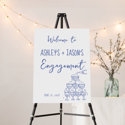 Engagement welcome sign blue champagne tower