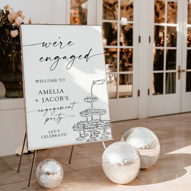 Engagement Welcome Sign, Champagne Tower 24x36" Foam Board (Creator Uploaded)