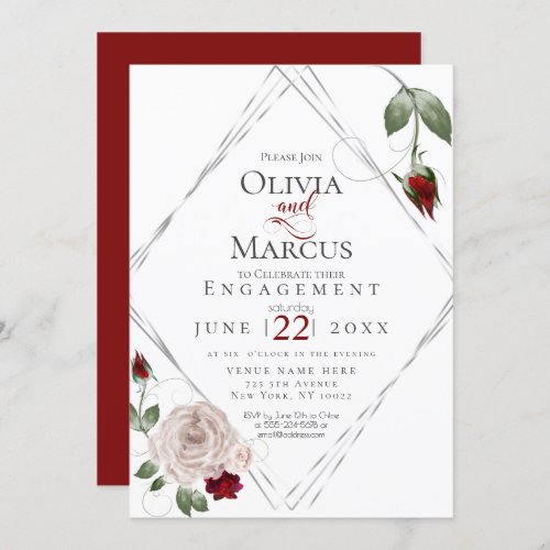 ENGAGEMENT  Wine Red and Blush Watercolor Roses Invitation