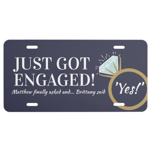 Engagement yes diamond ring gold just got engaged license plate