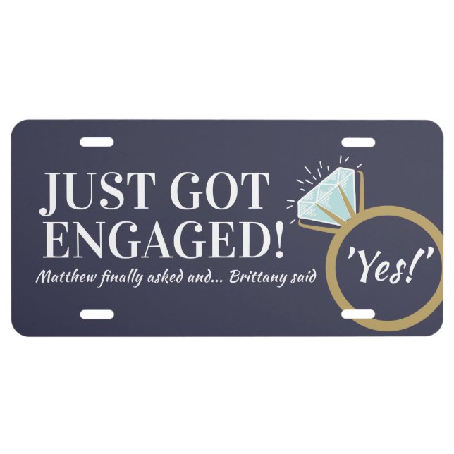 Engagement yes diamond ring gold just got engaged license plate (Front)