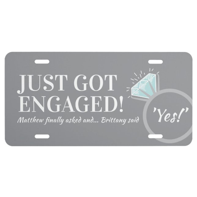 Engagement yes diamond ring just got engaged  license plate (Front)