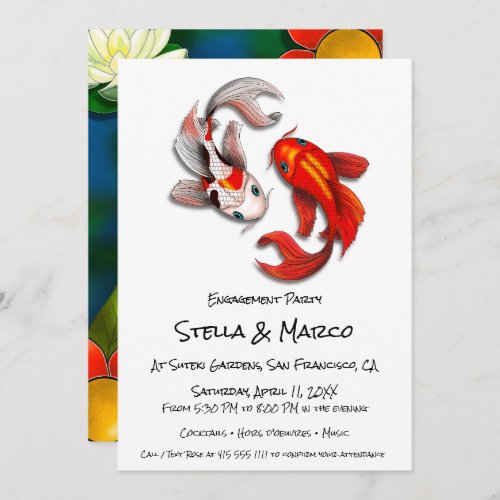 Engagement Yin Yang Koi Fish Japanese Garden Party Invitation