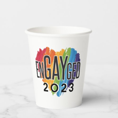 Engayged 2023 Gay Engagement Rainbow LGBTQ Pride Paper Cups