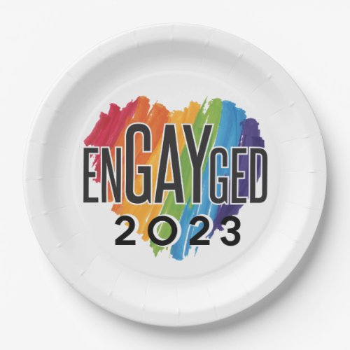 Engayged 2023 Gay Engagement Rainbow LGBTQ Pride Paper Plates
