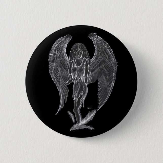 Engel Bleistiftzeichnung Black and white Design Pinback Button (Front)