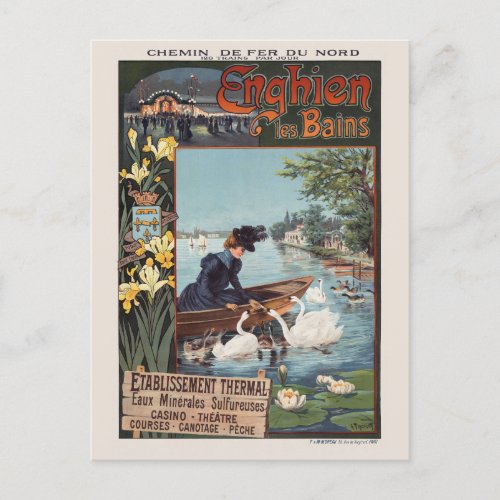 Enghien les Bains France Vintage Poster 1900 Postcard