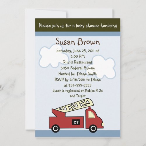 Engine 27 Firetruck Baby Shower Invitation