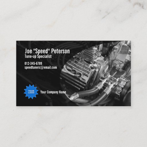 Customizable Engine Blue Car Service Business Card