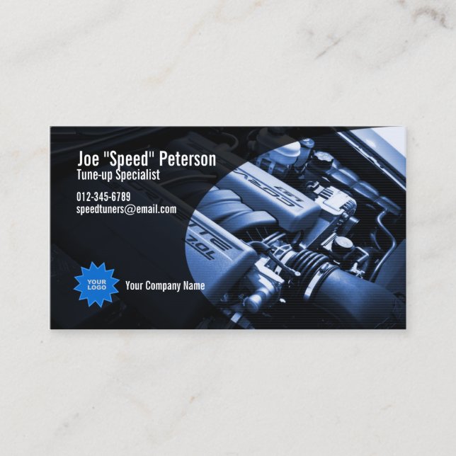 Engine Blue Car Service Business Card (Front)