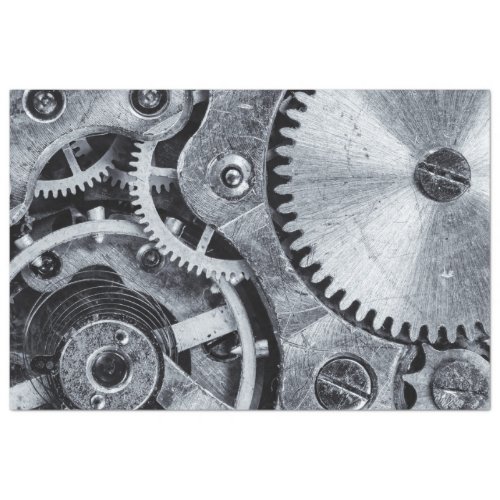 Engine Cogwheel Gears Grey Decoupage Tissue Paper