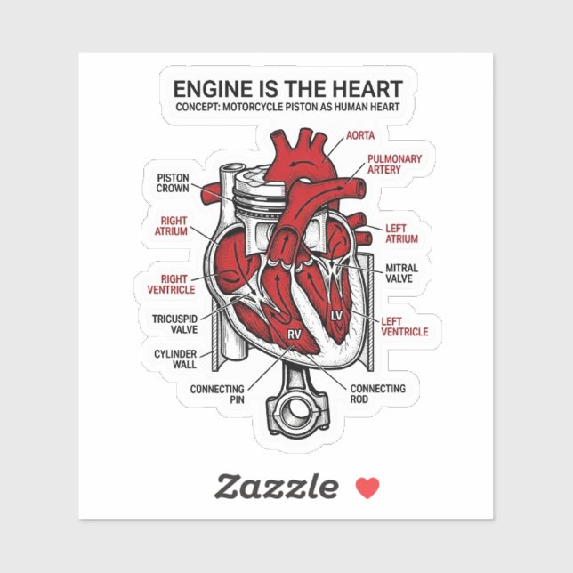 Engine Is The Heart Sticker — Piston Anatomy Decal (Sheet)