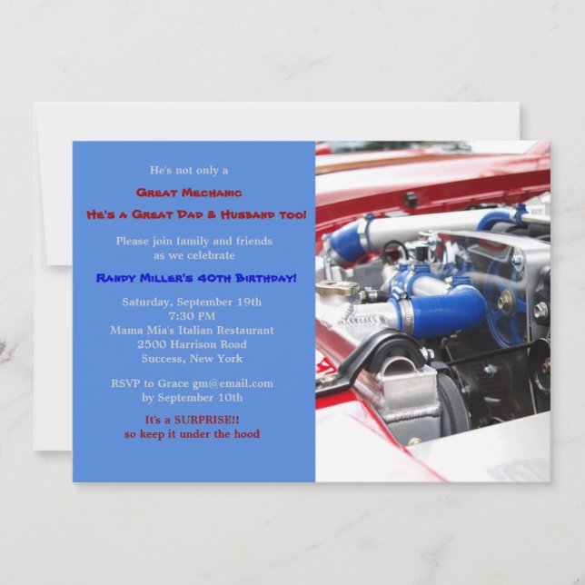 Engine Masculine Birthday Party Invitation (Front)
