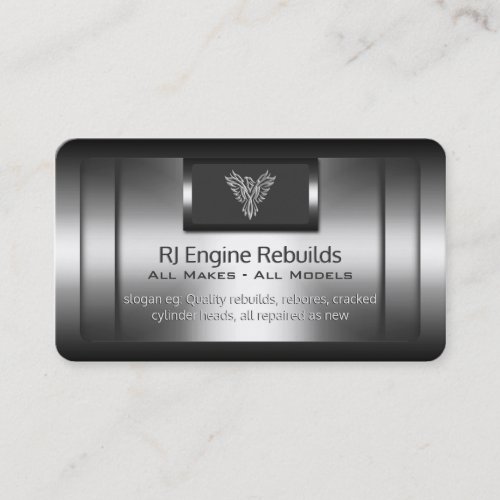 Engine Rebuilds _ faux metal silver phoenix Business Card