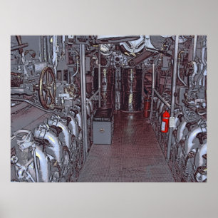 ENGINE ROOM USS BOWFIN SUBMARINE - HAWAII POSTER