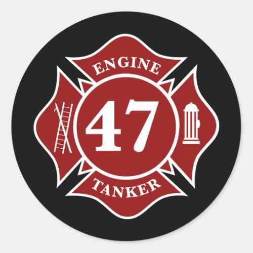 Engine  Tanker 47 Maltese Cross Round Sticker