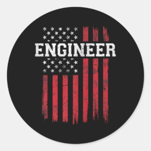 Engineer American Flag Usa Patriot Patriotic Classic Round Sticker