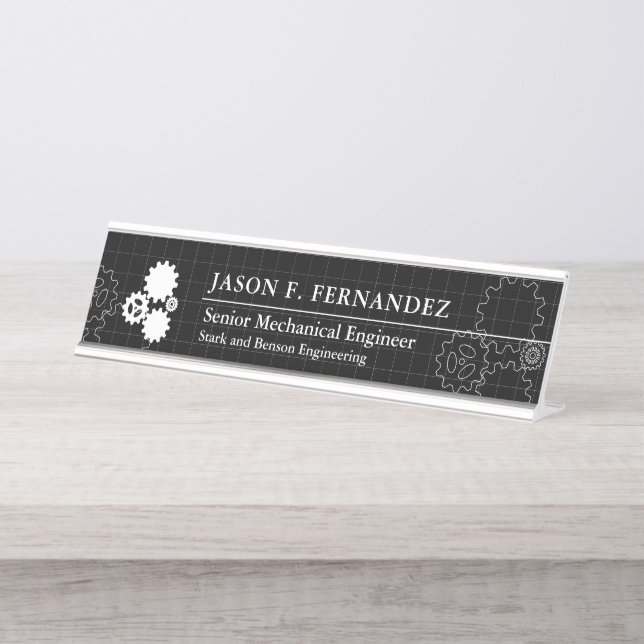 Engineer Blueprint Style Custom Black Desk Name Plate (Front)