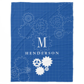 Engineer Blueprint Style Custom Monogram Adult Fleece Blanket