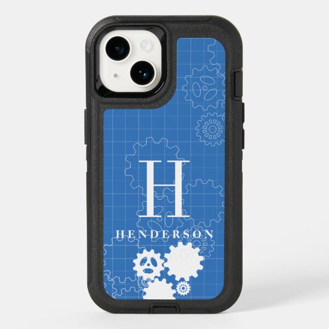 Engineer Blueprint Style Custom Monogram | Name Otterbox iPhone Case (Back)