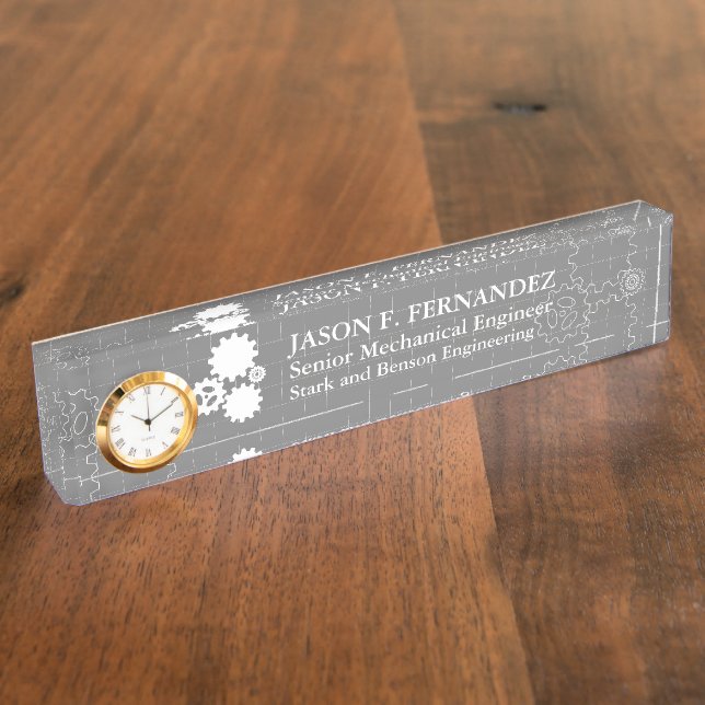 Engineer Blueprint Style Customizable Desk Name Plate (Side)