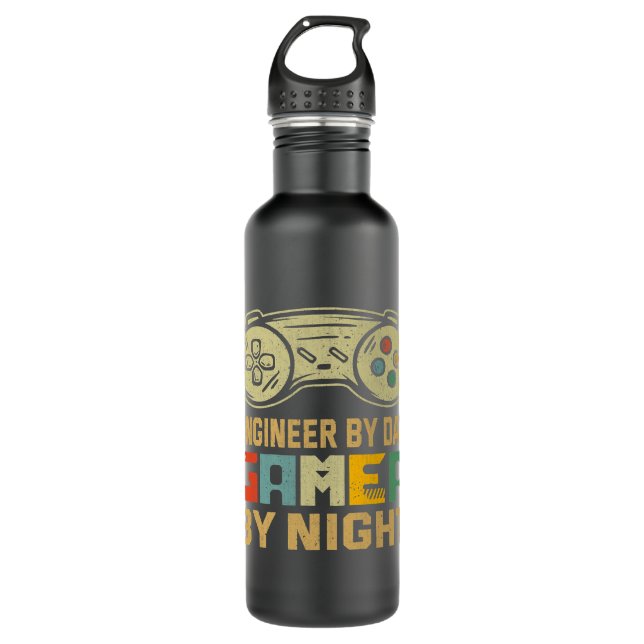 Engineer by day gamer by night Cool Video Game Lov Stainless Steel Water Bottle (Front)