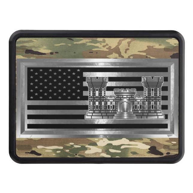 Engineer Castle Camo USA FLAG Hitch Cover (Front)